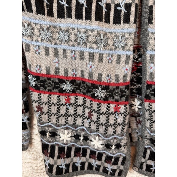 Rebecca Malone Cardigan Sweater Women's Small Petite Wool Blend Flowers - Picture 4 of 10